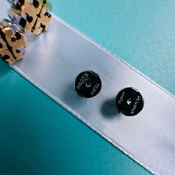Tory Burch Two-Tone Flower Stud Earrings - Picture 3 of 5